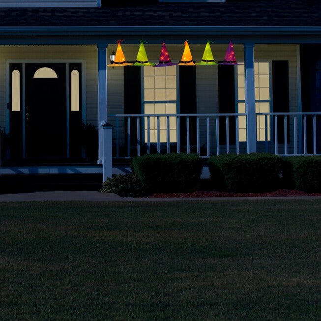 Set of 6 Pre-Lit Hanging Witches Hats, , alternate image number null