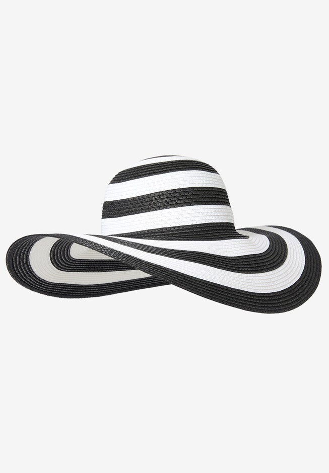Striped Straw Hat, BLACK WHITE STRIPE, alternate image number null