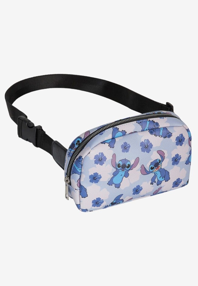 Disney Stitch Belt Bag Belt Bag Crossbody Zippered Floral All-Over Print Blue Faux Leather, BLUE, hi-res image number null